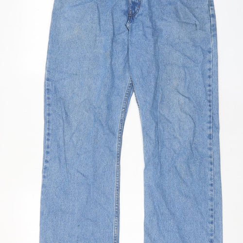 Marks and Spencer Mens Blue Cotton Straight Jeans Size 32 in L29 in Regular Zip - Short Leg