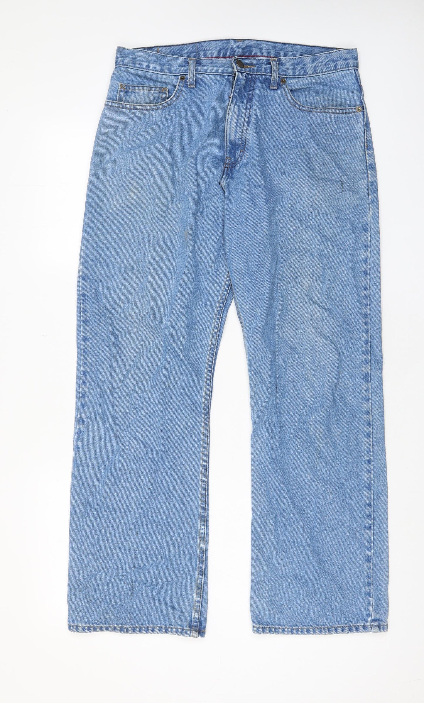 Marks and Spencer Mens Blue Cotton Straight Jeans Size 32 in L29 in Regular Zip - Short Leg