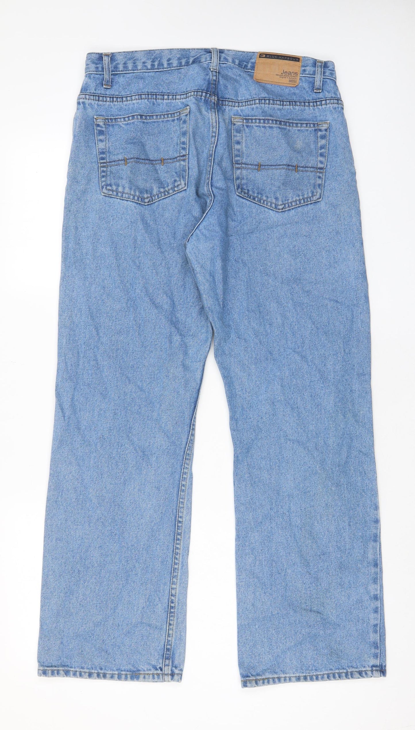 Marks and Spencer Mens Blue Cotton Straight Jeans Size 32 in L29 in Regular Zip - Short Leg