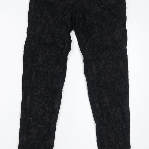 H&M Womens Black Paisley Cotton Trousers Size 8 L31 in Regular Zip