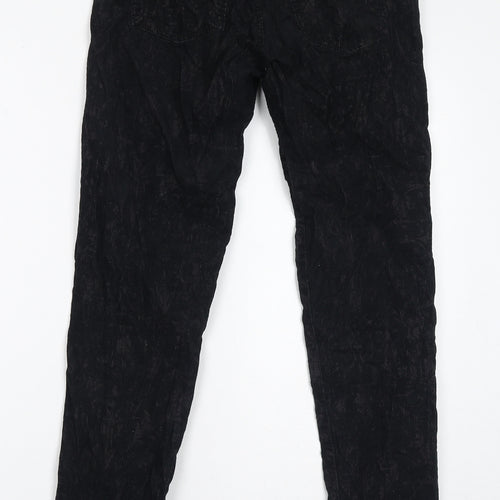 H&M Womens Black Paisley Cotton Trousers Size 8 L31 in Regular Zip