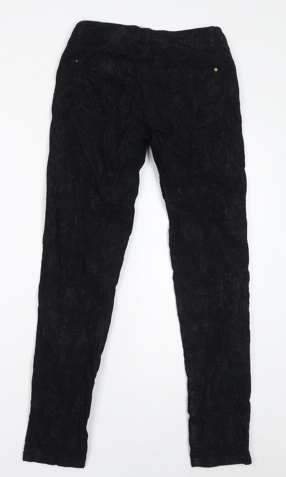 H&M Womens Black Paisley Cotton Trousers Size 8 L31 in Regular Zip