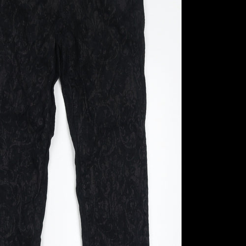 H&M Womens Black Paisley Cotton Trousers Size 8 L31 in Regular Zip