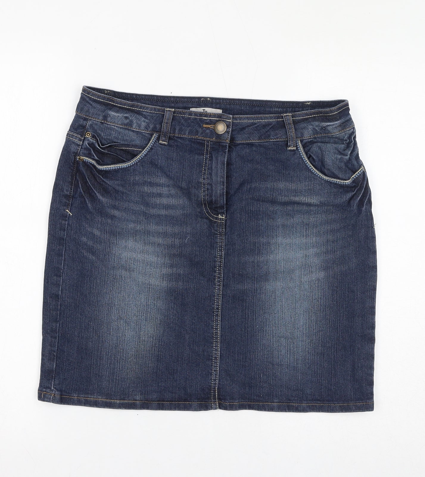 TU Womens Blue Cotton A-Line Skirt Size 12 Zip