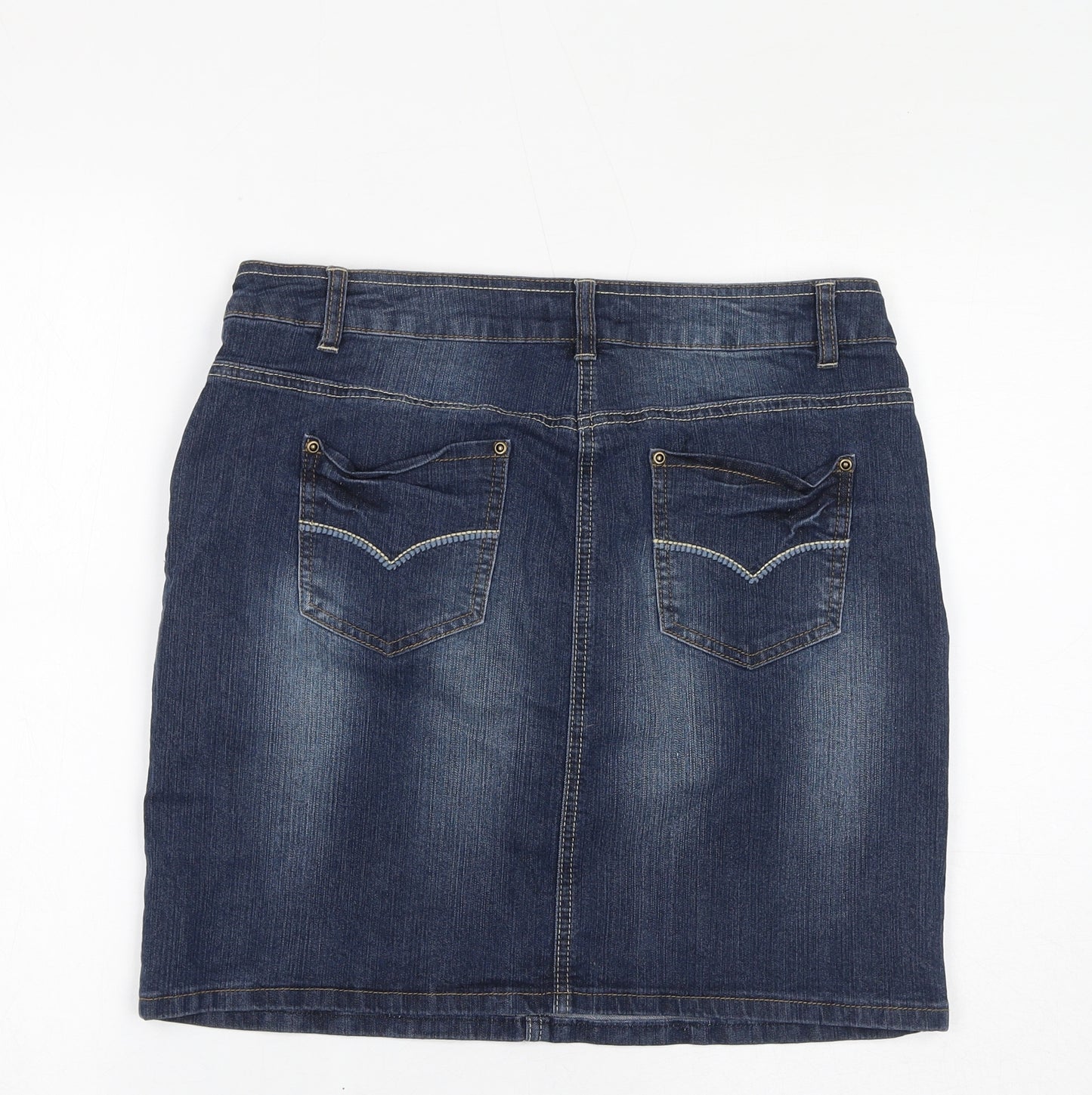 TU Womens Blue Cotton A-Line Skirt Size 12 Zip