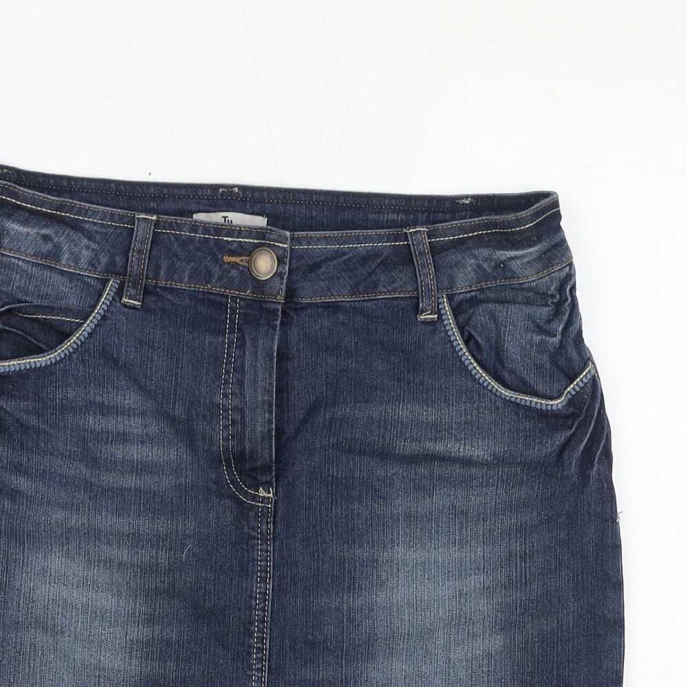 TU Womens Blue Cotton A-Line Skirt Size 12 Zip