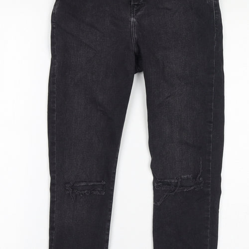 New Look Womens Black Cotton Skinny Jeans Size 12 L24 in Regular Zip - Distressed Hem, Cropped