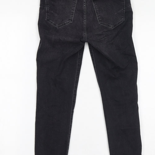 New Look Womens Black Cotton Skinny Jeans Size 12 L24 in Regular Zip - Distressed Hem, Cropped