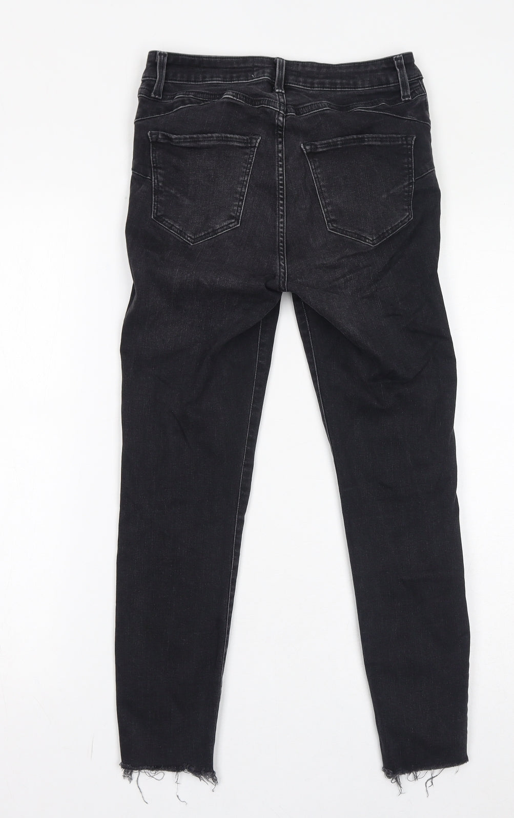 New Look Womens Black Cotton Skinny Jeans Size 12 L24 in Regular Zip - Distressed Hem, Cropped