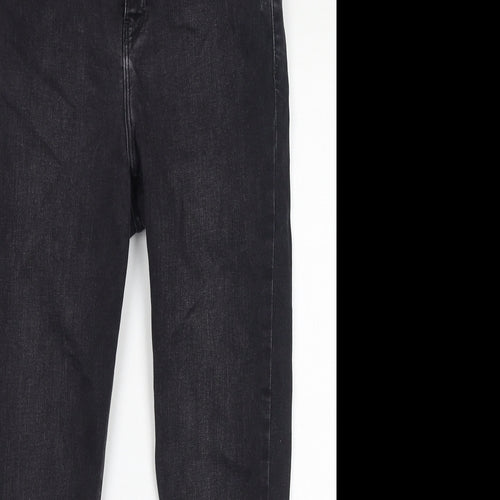 New Look Womens Black Cotton Skinny Jeans Size 12 L24 in Regular Zip - Distressed Hem, Cropped
