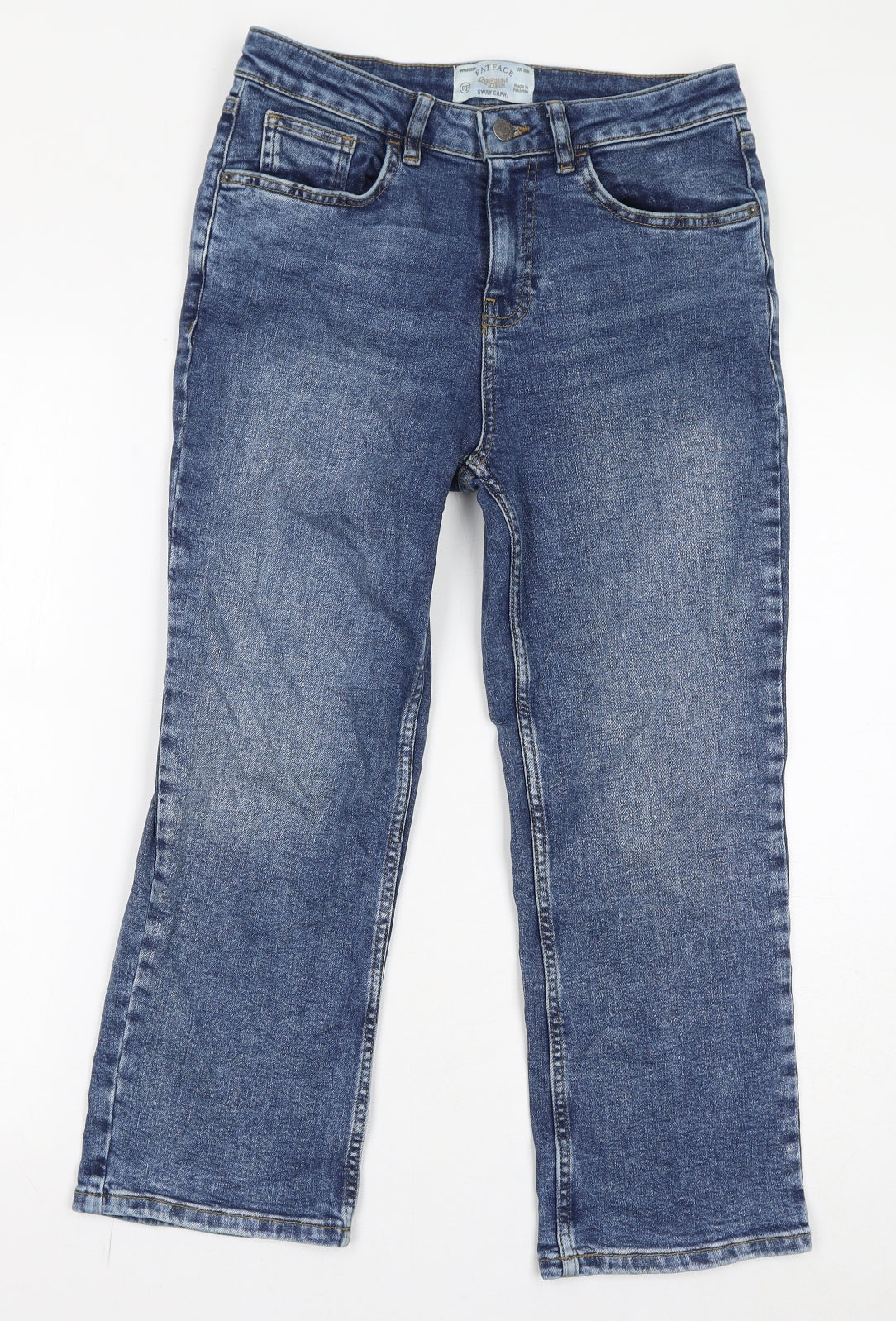 Fat Face Womens Blue Cotton Straight Jeans Size 10 L24 in Regular Zip