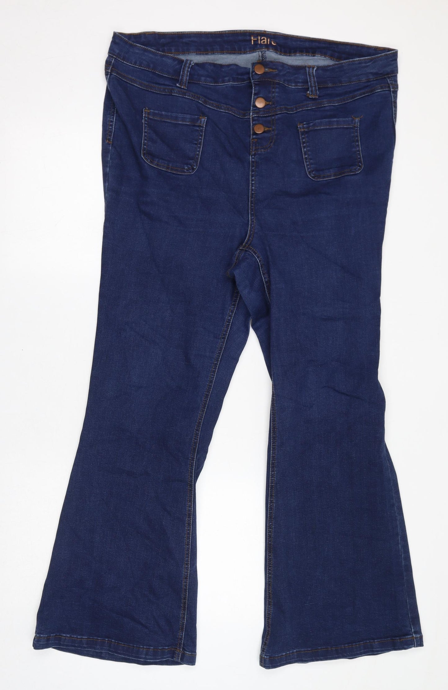Euro Womens Blue Cotton Flared Jeans Size 24 L30 in Regular Button