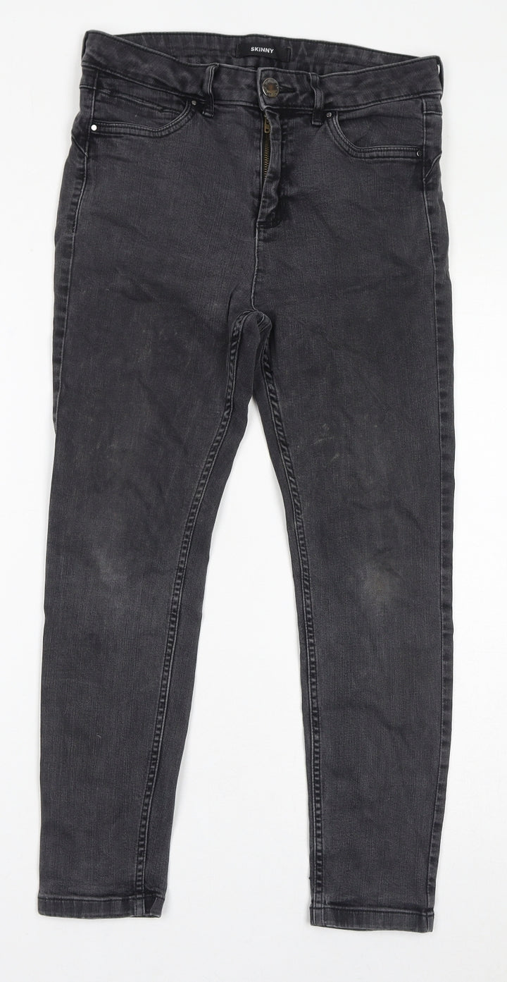 Marks and Spencer Womens Grey Cotton Skinny Jeans Size 12 L25 in Regular Zip