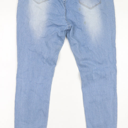 Quiz Womens Blue Cotton Skinny Jeans Size 18 L28 in Regular Zip - Floral Embroidery, Distressed Hem