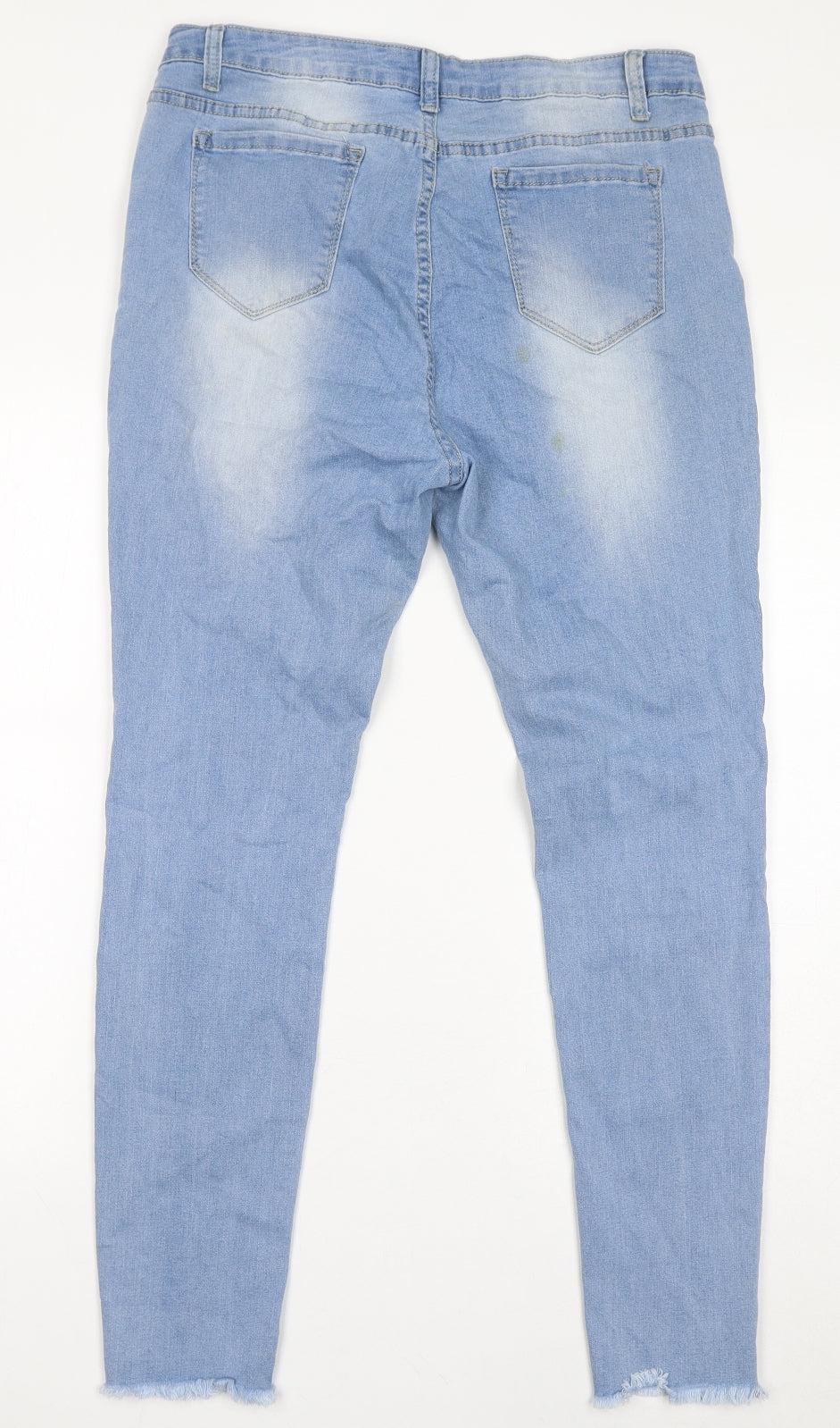 Quiz Womens Blue Cotton Skinny Jeans Size 18 L28 in Regular Zip - Floral Embroidery, Distressed Hem