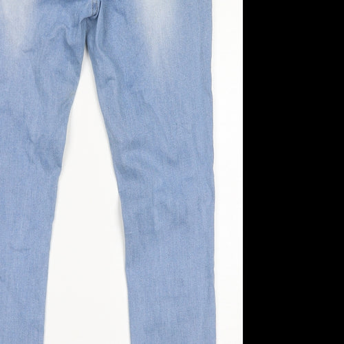 Quiz Womens Blue Cotton Skinny Jeans Size 18 L28 in Regular Zip - Floral Embroidery, Distressed Hem