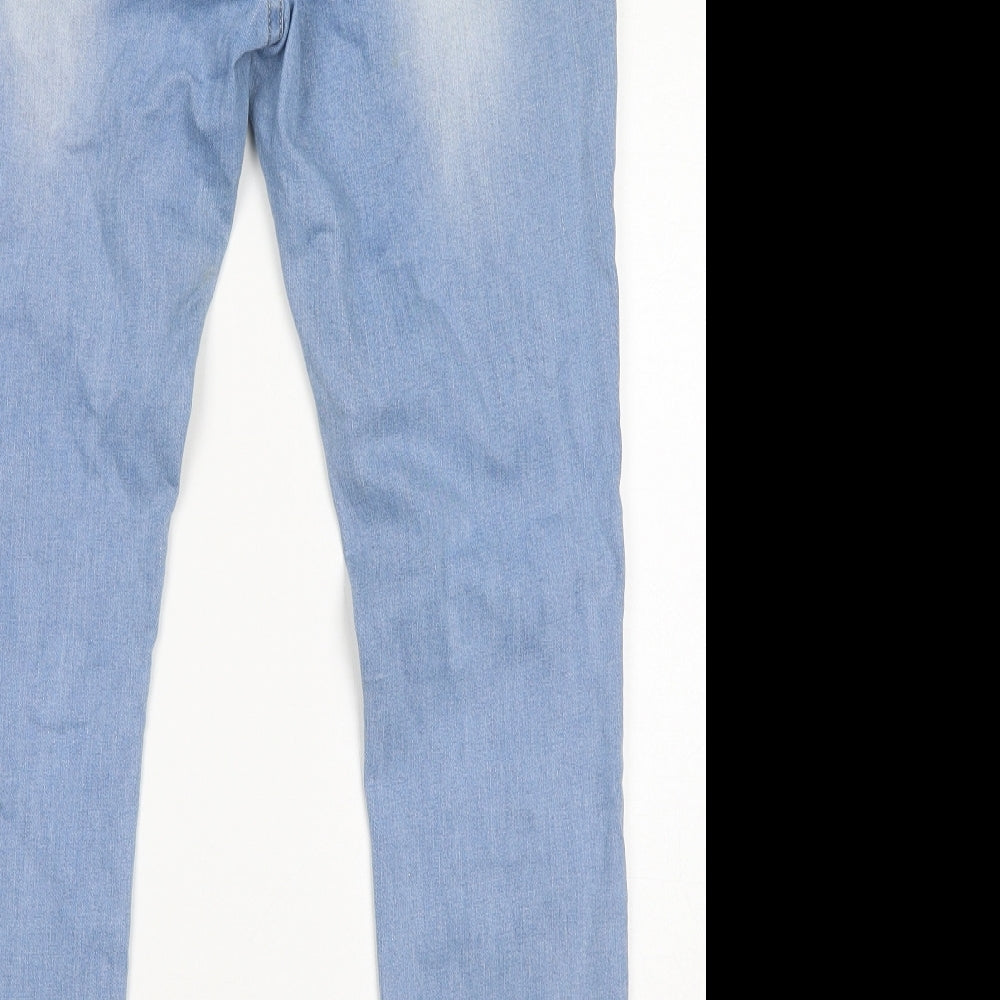 Quiz Womens Blue Cotton Skinny Jeans Size 18 L28 in Regular Zip - Floral Embroidery, Distressed Hem
