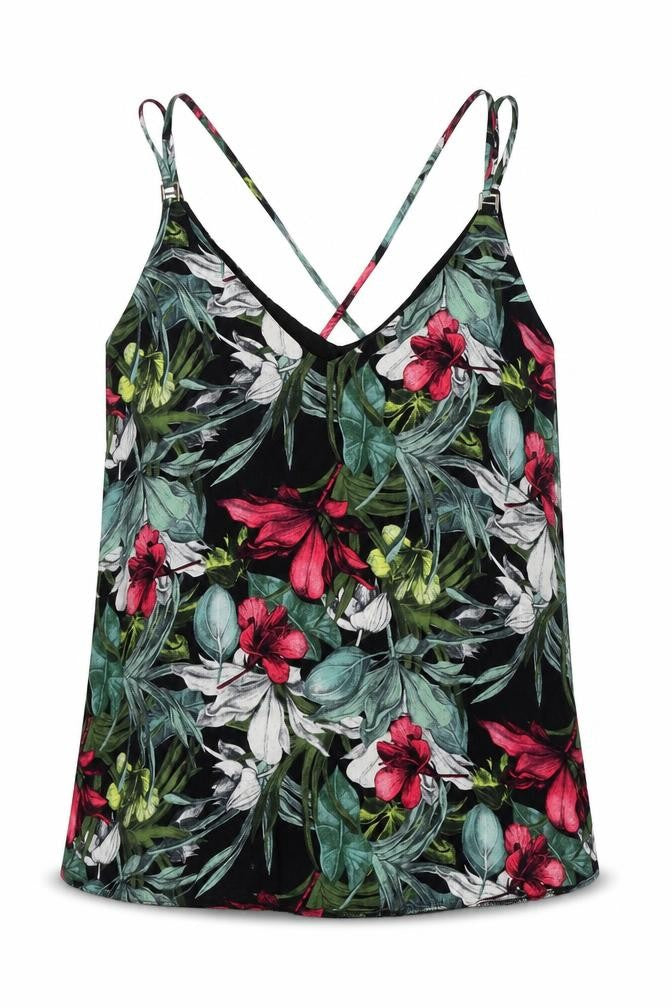 Front view of Dorothy Perkins women’s multicoloured floral viscose basic tank, size UK 10, v-neck