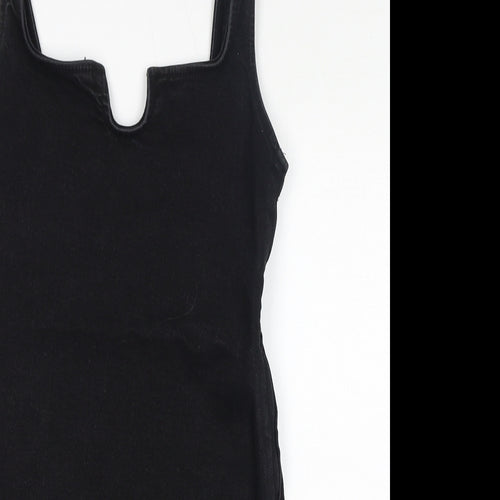 Zara Womens Black Cotton Pencil Dress Size S V-Neck Zip