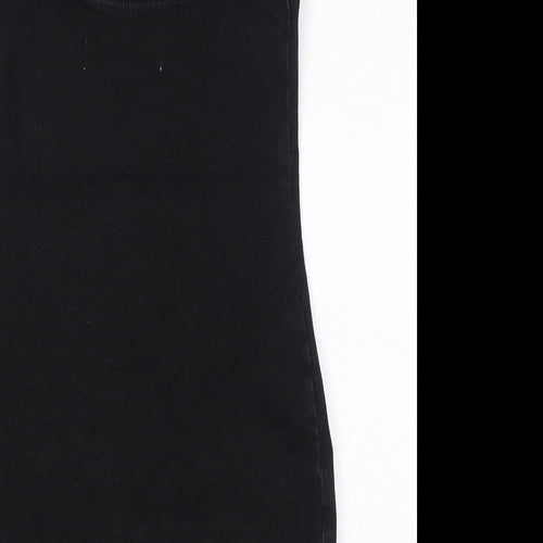 Zara Womens Black Cotton Pencil Dress Size S V-Neck Zip