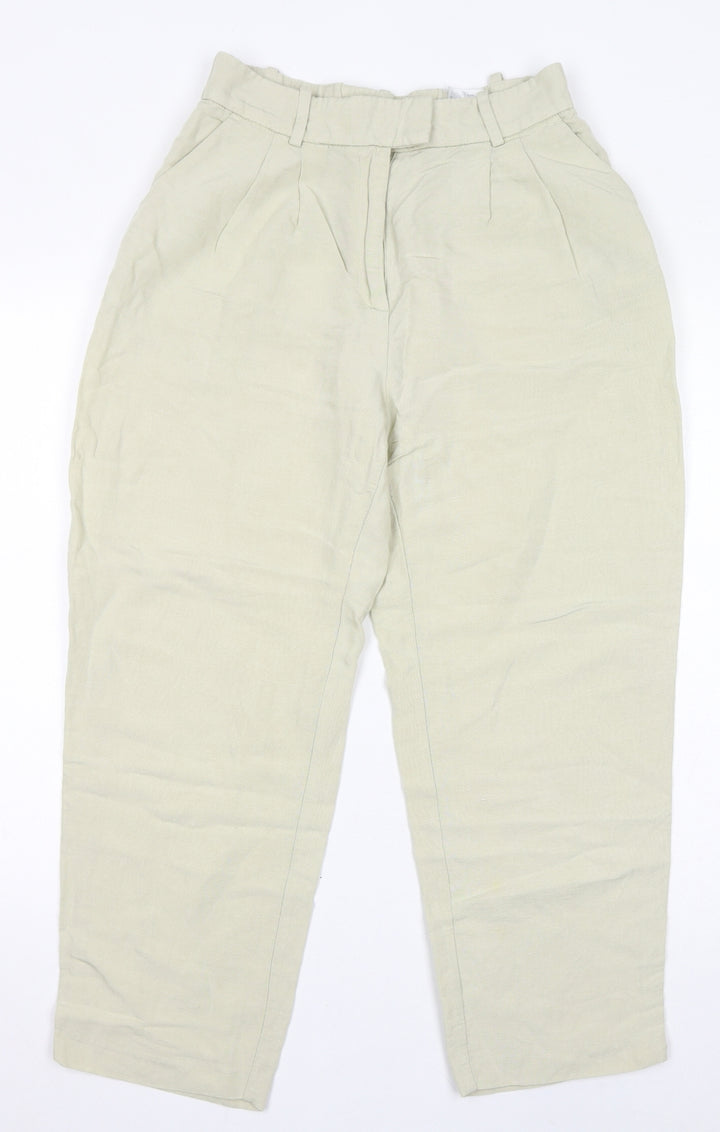 H&M Womens Ivory Viscose Trousers Size 8 L26 in Regular Zip - Cropped