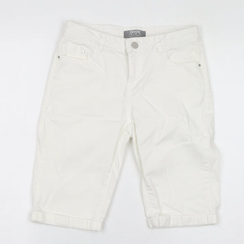 Dorothy Perkins Womens White Cotton Bermuda Shorts Size 10 L11 in Regular Zip - Distressed