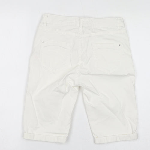 Dorothy Perkins Womens White Cotton Bermuda Shorts Size 10 L11 in Regular Zip - Distressed