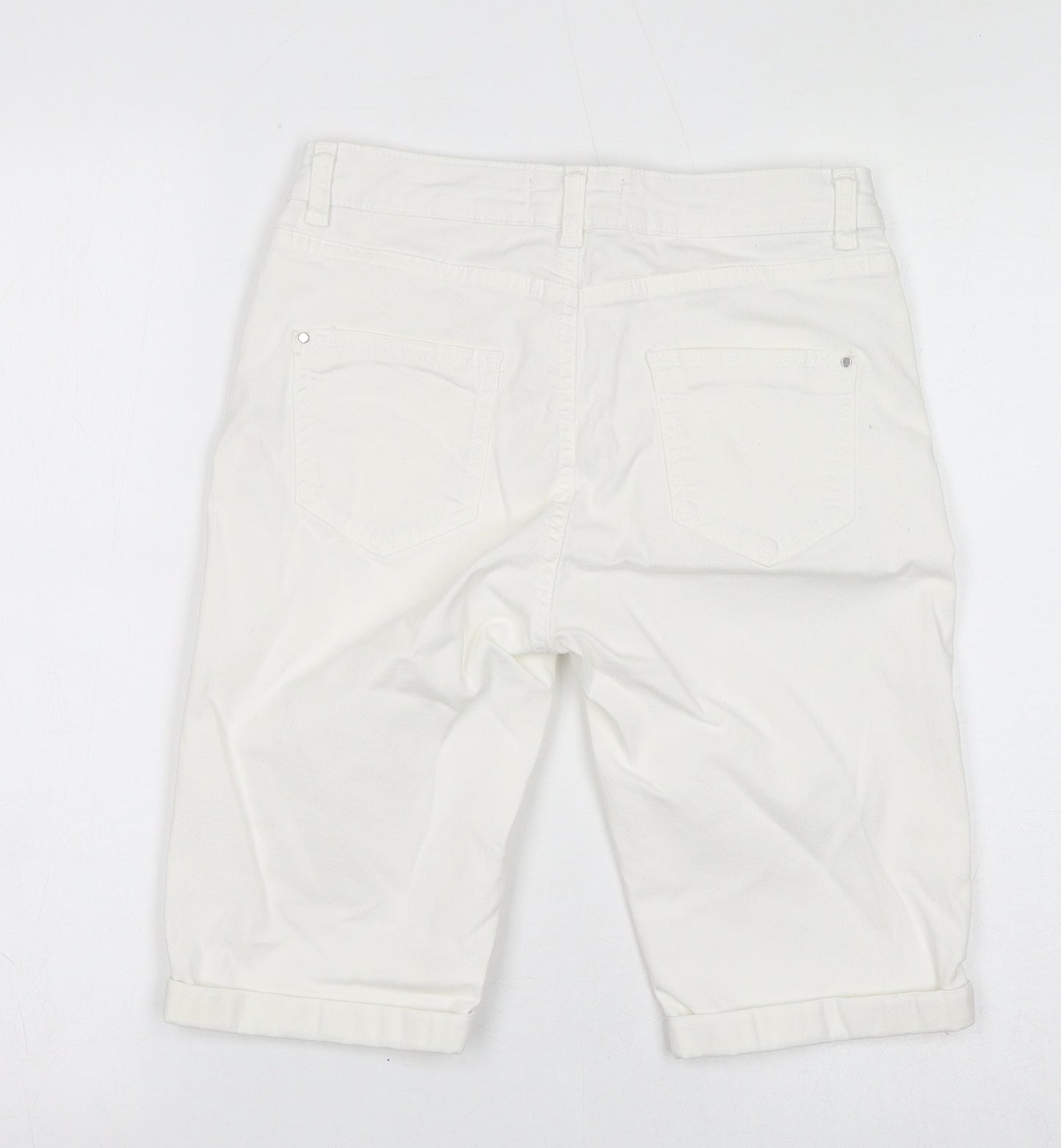 Dorothy Perkins Womens White Cotton Bermuda Shorts Size 10 L11 in Regular Zip - Distressed