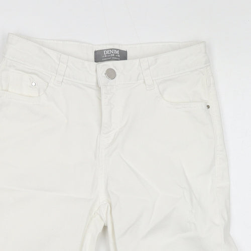 Dorothy Perkins Womens White Cotton Bermuda Shorts Size 10 L11 in Regular Zip - Distressed