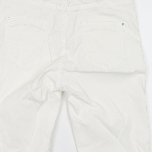 Dorothy Perkins Womens White Cotton Bermuda Shorts Size 10 L11 in Regular Zip - Distressed