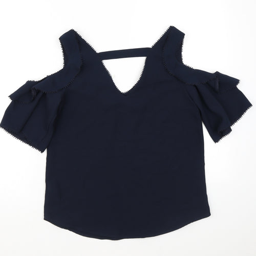 NEXT Womens Black 100% Cotton Basic Tank Size 6 V-Neck - Cold Shoulder