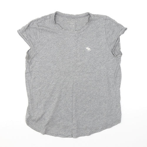 Abercrombie & Fitch Girls Grey Polyester Basic T-Shirt Size 15-16 Years Round Neck Pullover