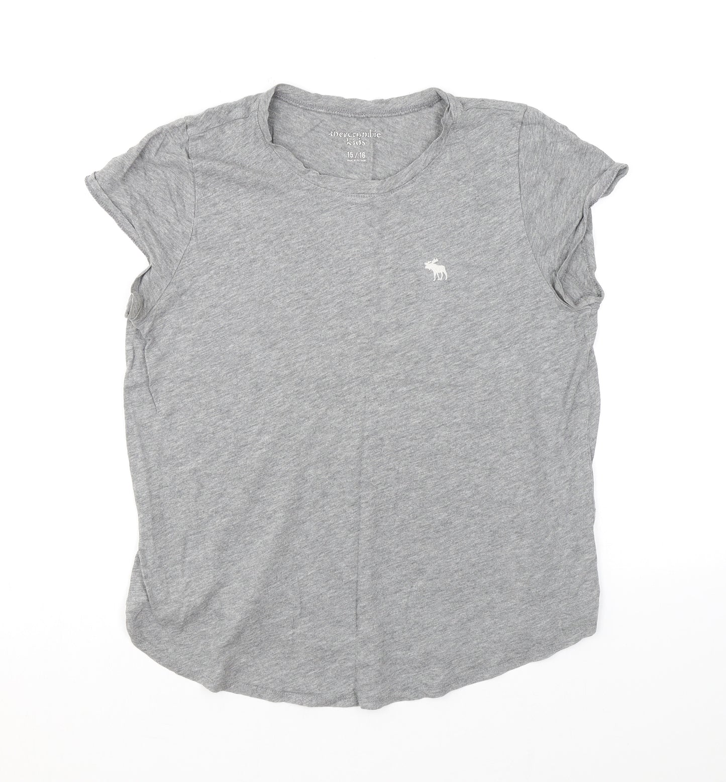 Abercrombie & Fitch Girls Grey Polyester Basic T-Shirt Size 15-16 Years Round Neck Pullover