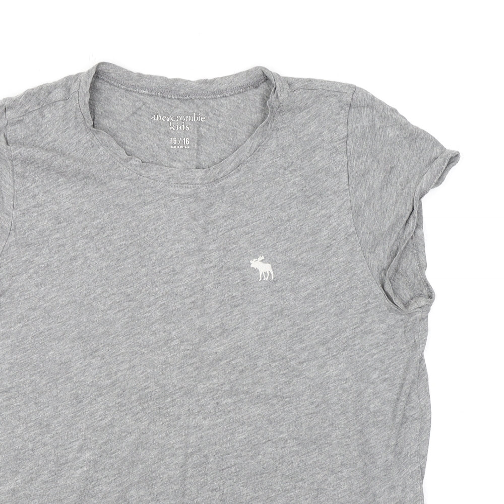 Abercrombie & Fitch Girls Grey Polyester Basic T-Shirt Size 15-16 Years Round Neck Pullover