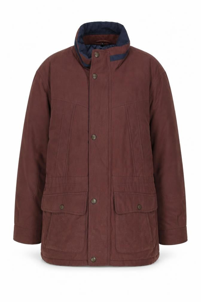 Front view of Ensign Collection women’s brown rain coat coat, size XL, zip