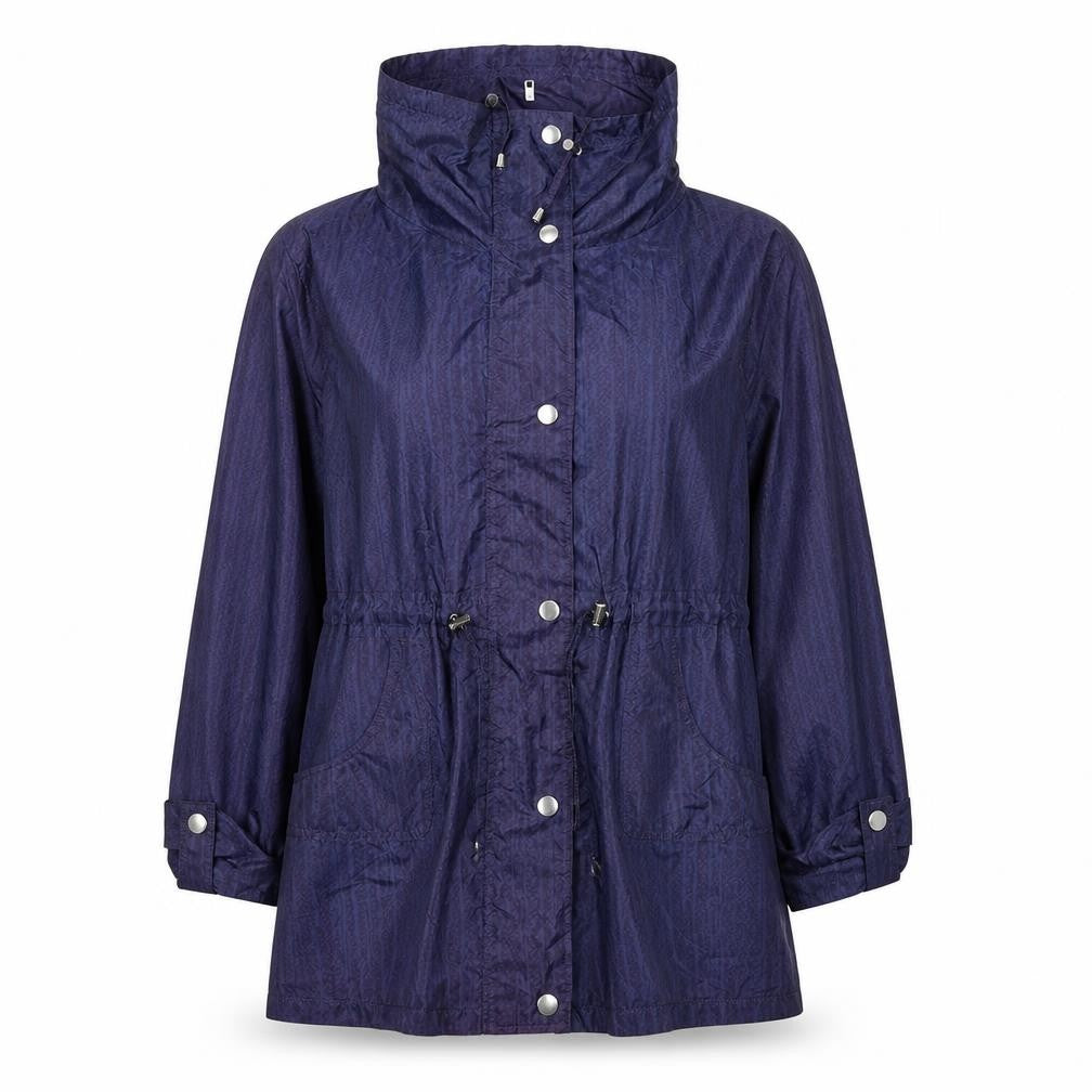 Front view of EWM women’s purple geometric jacket, size UK 18, zip