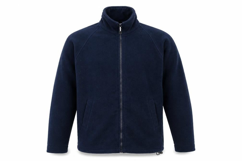 Front view of Outdoor Scene men’s blue jacket, size M, zip