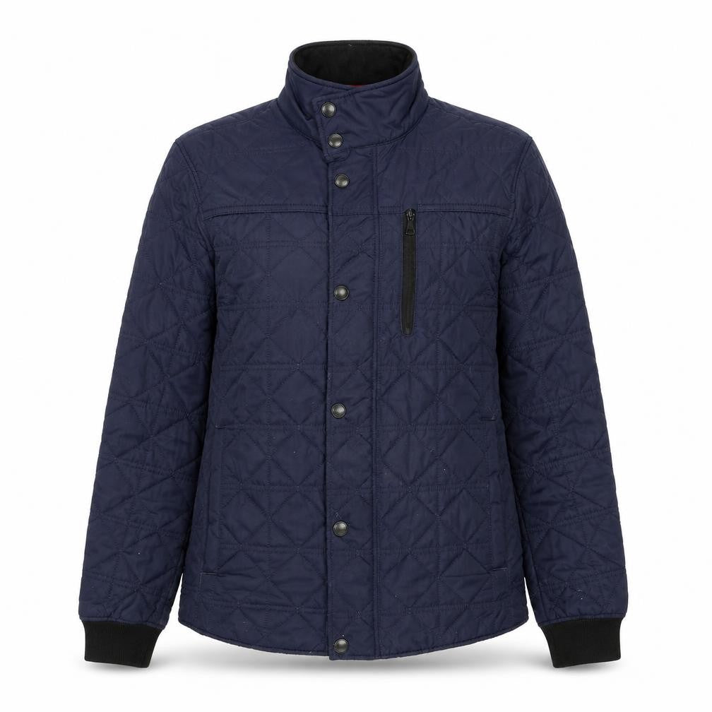 Front view of Marks & Spencer women’s blue quilted jacket, size S, zip