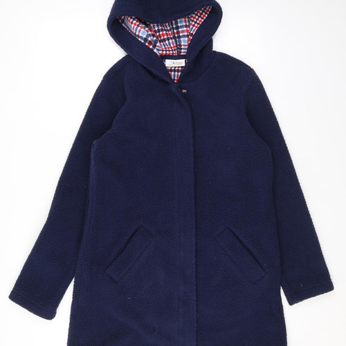 D&Co. Womens Blue Overcoat Coat Size XS Zip - Hooded