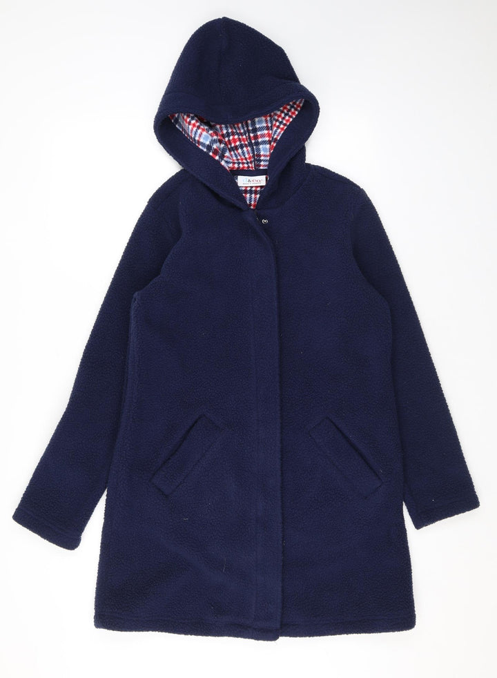 D&Co. Womens Blue Overcoat Coat Size XS Zip - Hooded