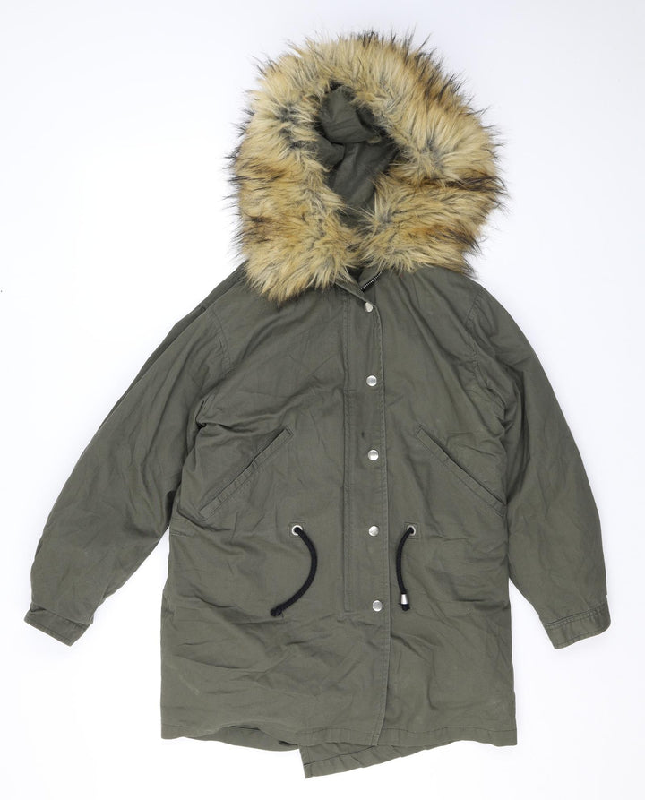 Boohoo Womens Green Parka Coat Size 8 Zip - 2 in 1