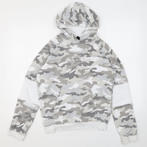 New Look Girls Green Camouflage Cotton Pullover Hoodie Size 12-13 Years Pullover