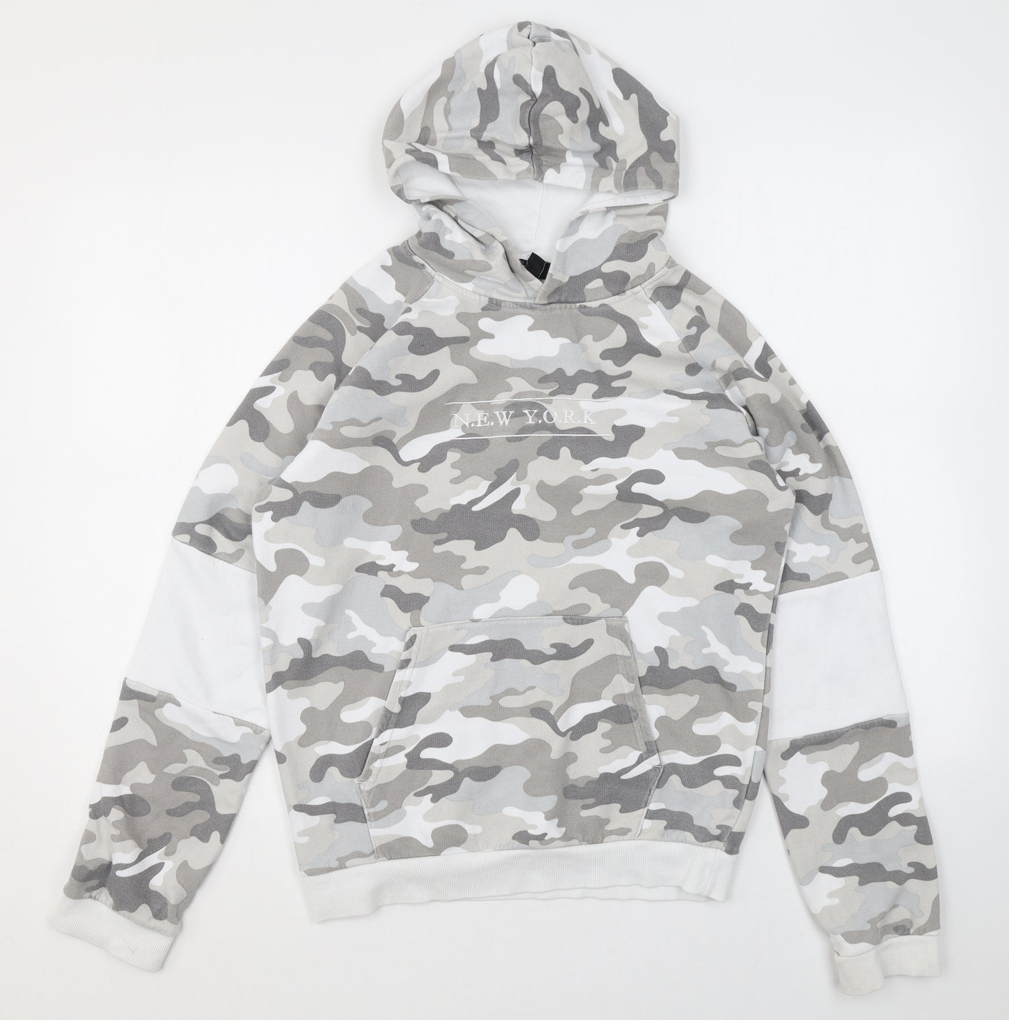 New Look Girls Green Camouflage Cotton Pullover Hoodie Size 12-13 Years Pullover