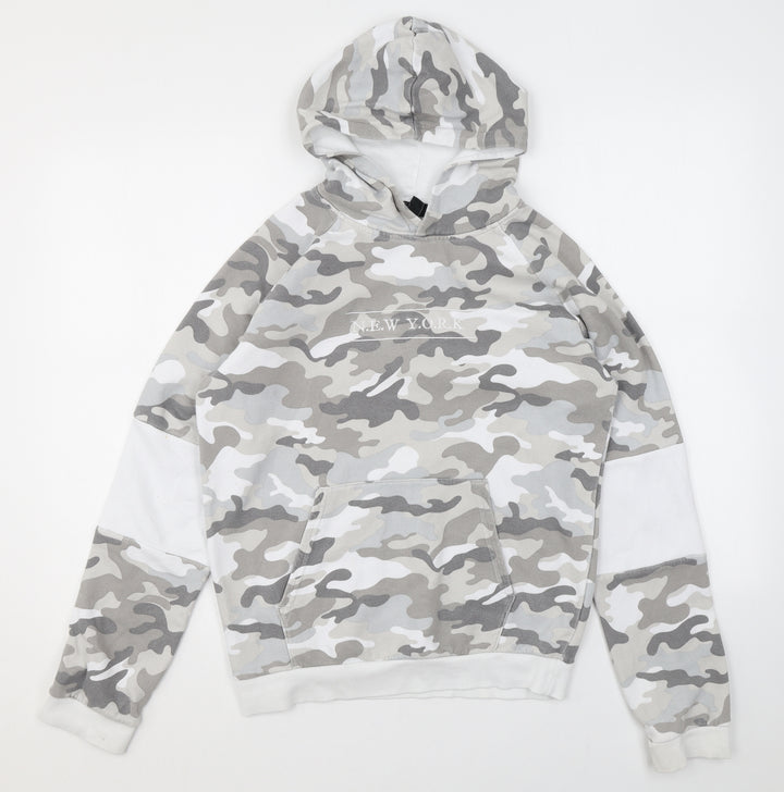New Look Girls Green Camouflage Cotton Pullover Hoodie Size 12-13 Years Pullover