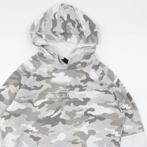 New Look Girls Green Camouflage Cotton Pullover Hoodie Size 12-13 Years Pullover