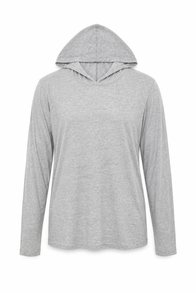 Front view of H&M women’s grey cotton pullover hoodie, size S, pullover