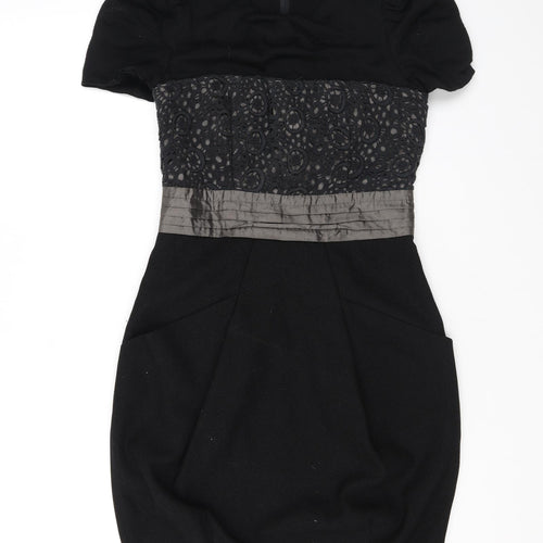 Jesire Womens Black Geometric Polyester Pencil Dress Size 6 Scoop Neck Zip