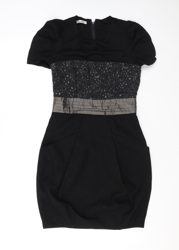 Jesire Womens Black Geometric Polyester Pencil Dress Size 6 Scoop Neck Zip