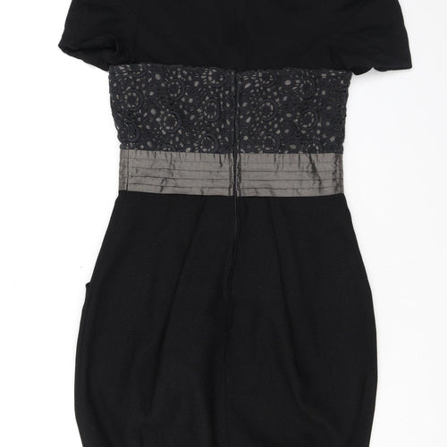 Jesire Womens Black Geometric Polyester Pencil Dress Size 6 Scoop Neck Zip