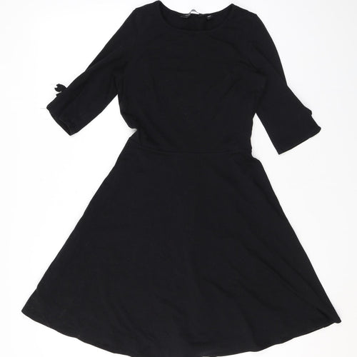 Dorothy Perkins Womens Black Cotton Skater Dress Size 10 Round Neck Pullover